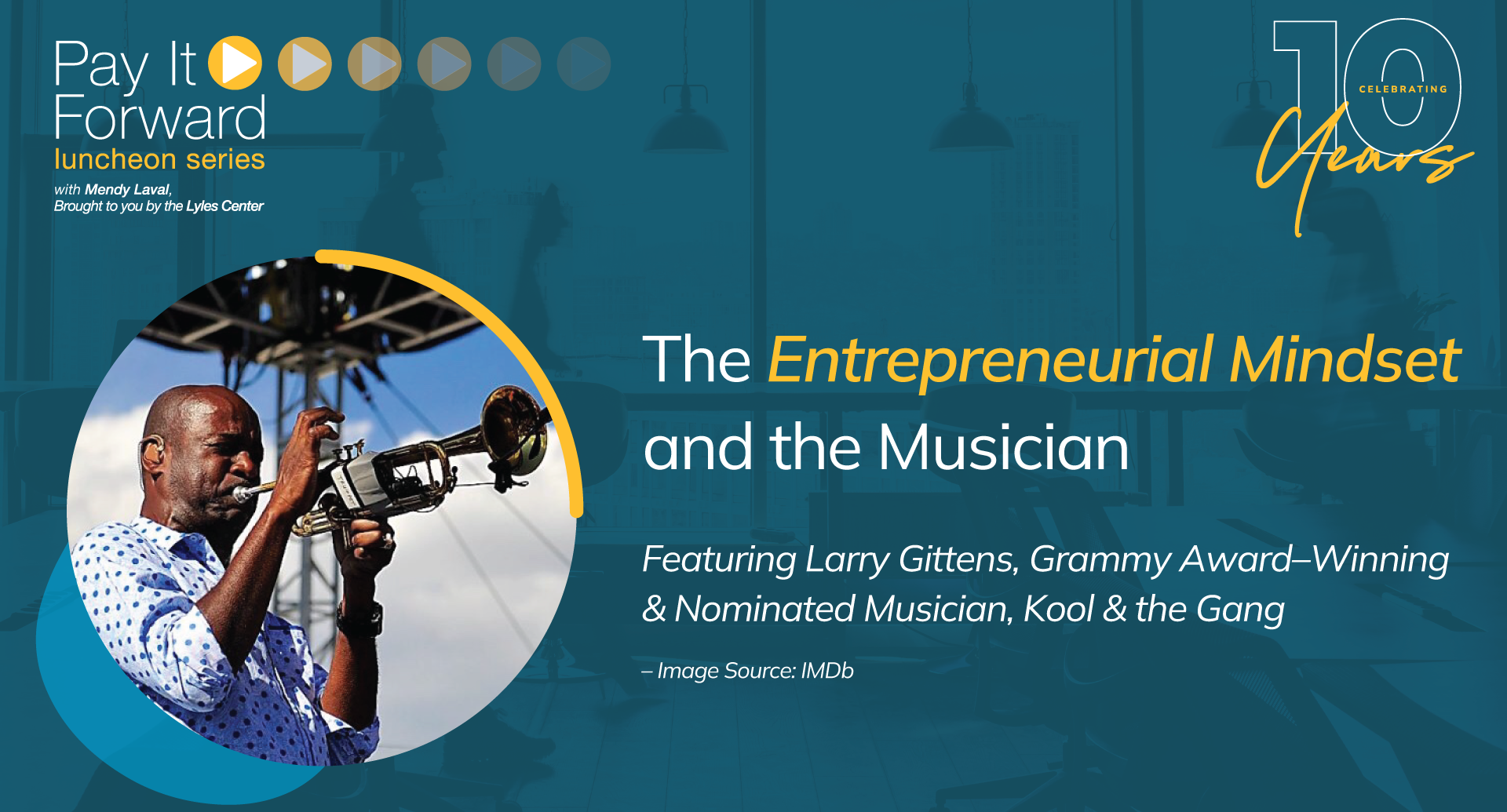 Banner for March 10 Pay It Forward Luncheon with Larry Gittens